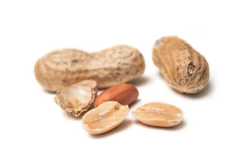 Organic peanuts on white background Stock Photos
