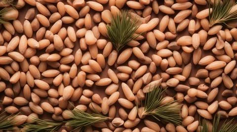 Organic Pine Nuts Horizontal Background. Stock Illustration