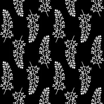 Organic plant seamless pattern on dark background, branch with berries, texti Stock Illustration
