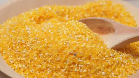 Organic raw Corn corn grits close up. Eco Food Concept. GMO-free concept Stock Footage 141580641