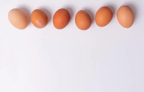 Organic raw eggs on a white background. Dark and light brown eggs. Stock Photos