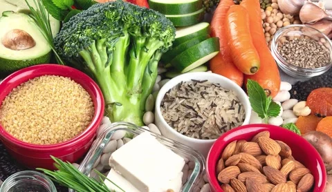 Organic raw healthy products, view from above Stock Footage 166380888