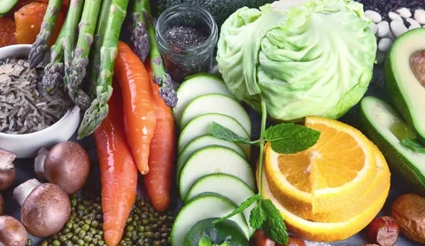 Organic raw healthy products, view from above Stock Footage 166380890