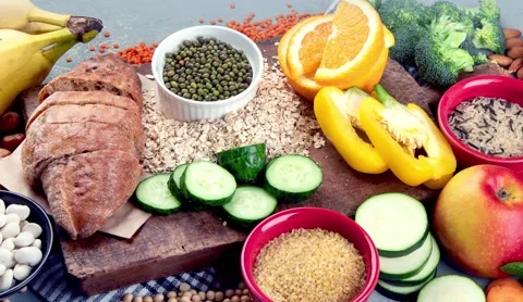 Organic raw healthy products, view from above Stock Footage 166380892