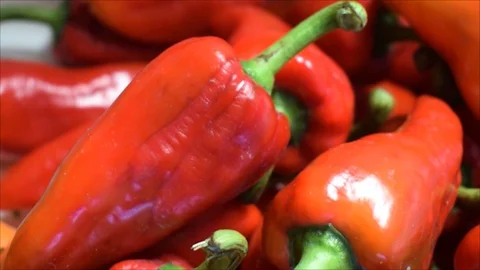 Organic red pepper, macro shot of ripe, raw and fresh Red peppers Stock Footage 101969608