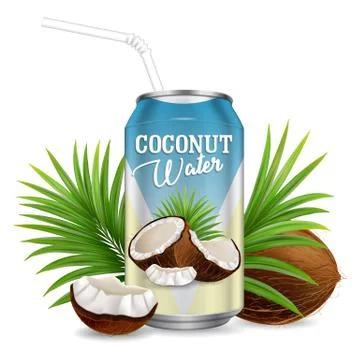 Organic refreshing coconut water vector realistic illustration Stock Illustration