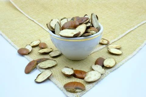 Organic roasted barking deer's mango nuts or rvingia malayana Stock Photos