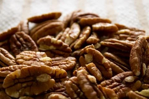 Organic Roasted Pecan Nuts Close-Up Stock Photos