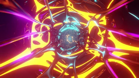 Organic sci fi 3d loop animation glowing neon colors tunnel fast Stock Footage 272606086