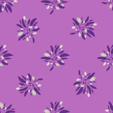 Organic seamless pattern with decorative lemon silhouettes. Purple colored pr Stock Illustration