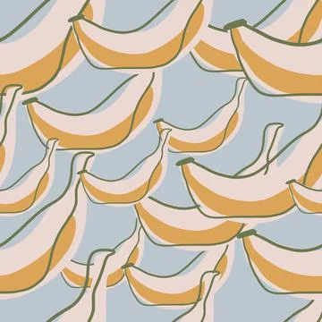 Organic seamless pattern with doodle orange random contoured banana print. Bl Illustrazione stock