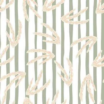 Organic seamless pattern with doodle seaweed elements. Striped background. Li Stock Illustration