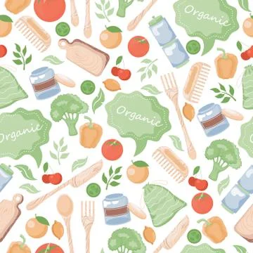 Organic seamless pattern. Ecological, green eco-friendly lifestyle backdrop Stock Illustration