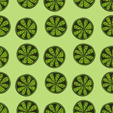 Organic seamless pattern with green decorative lime slice shapes. Green color Stock Illustration