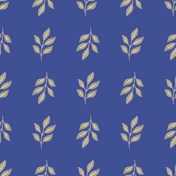 Organic seamless pattern with grey simple leaf ornament. Blue bright backgrou Illustrazione stock