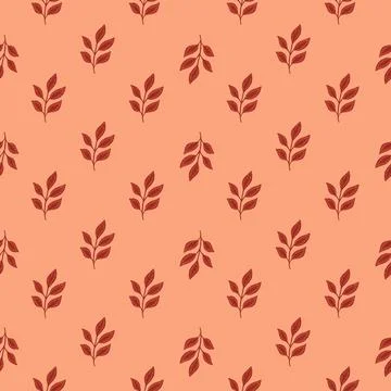 Organic seamless pattern with little leaf branches elements. Pink background. Stock Illustration