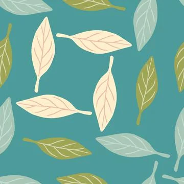 Organic seamless pattern with random pink, blue and green leaves elements. Tu イラスト素材