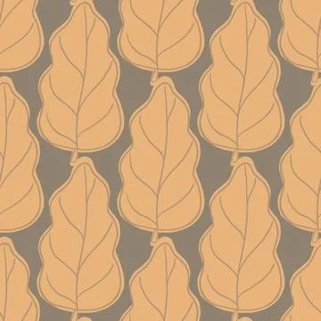 Organic seamless pattern with simple orange contoured oak leaf print. Grey ba Stock Illustration