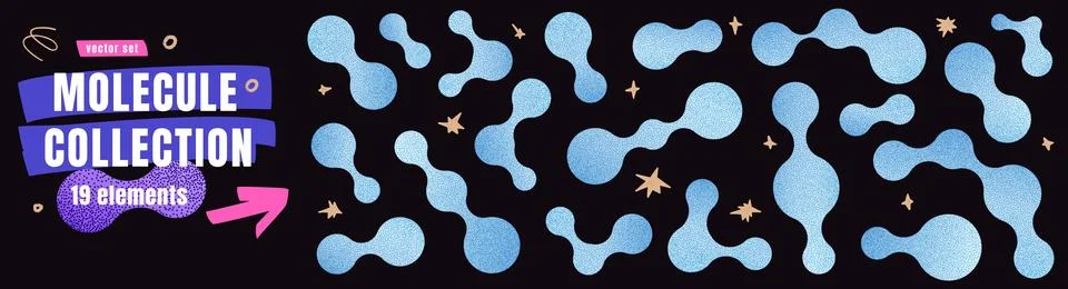 Organic shape set of blue grain metaball elements. Airdrop speckle shades every Stock Illustration
