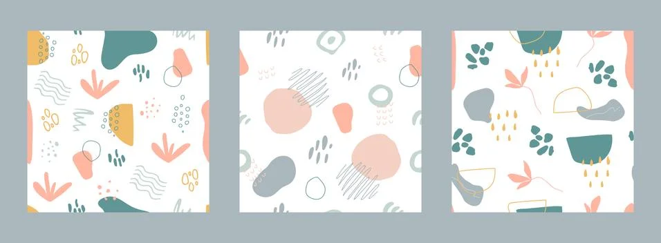 Organic shapes seamless pattern set. Minimal stylish cover design collection. Stock Illustration