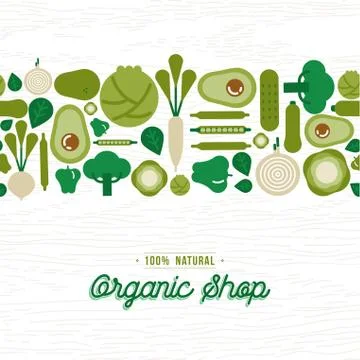 Organic shop pattern of green vegetable icons Stock Illustration
