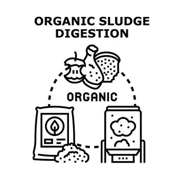 Organic sludge digestion converting food waste into fertilizer and energy Stock Illustration