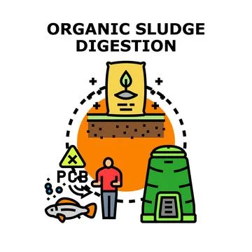 Organic sludge digestion process transforming waste into fertilizer Stock Illustration