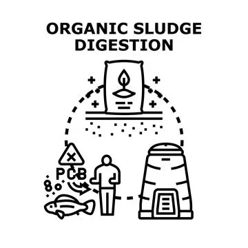 Organic sludge digestion process transforming waste into fertilizer Stock Illustration
