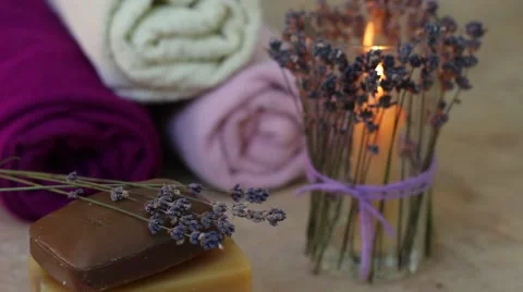 Organic soap produced from lavender Video stock 65115652