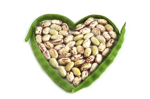 Organic string beans on white background; Stock Photos