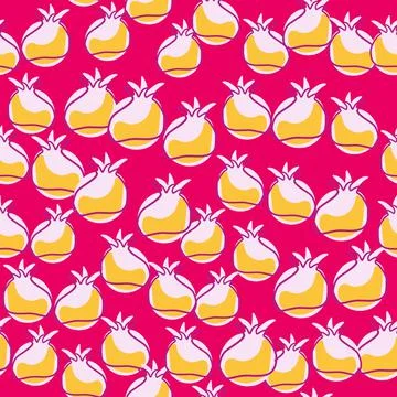 Organic summer fruit seamless pattern with yellow pomegranate elements. Pink  Stock Illustration