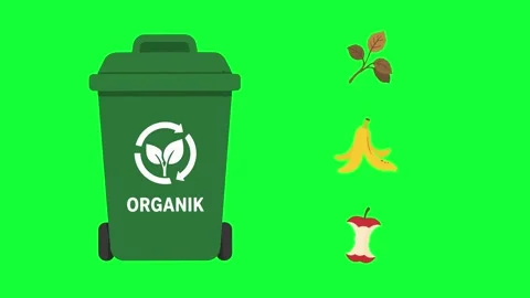 Organic trash bin animated sorting biodegradable food waste in 4k green scr.. Stock Footage 342539837