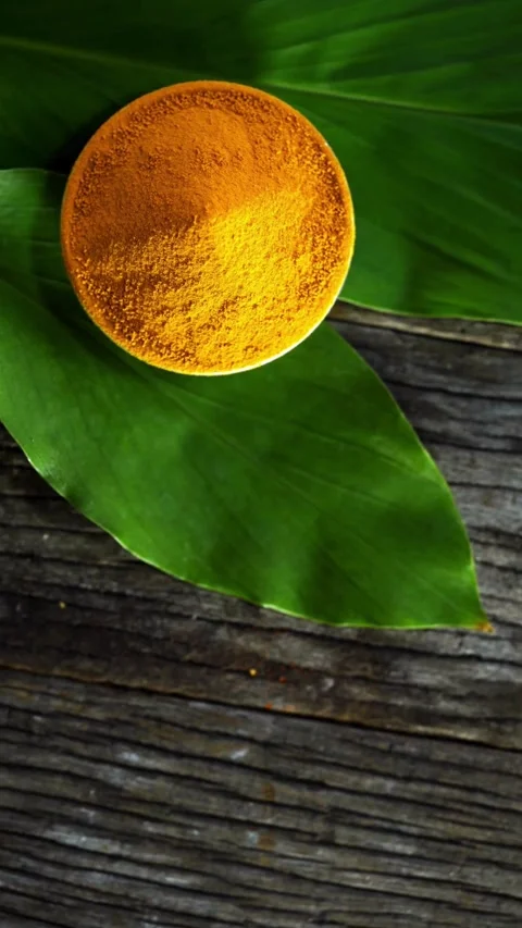 Organic Turmeric Roots Placed On Rustic Wooden Surface 스톡 동영상 331763549