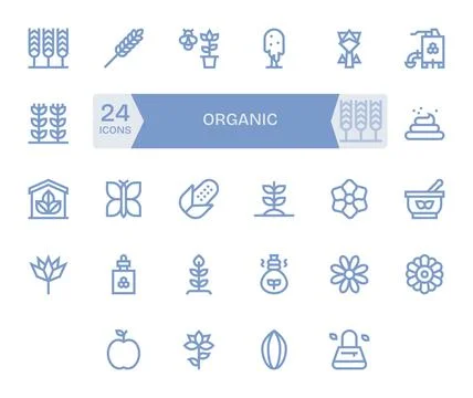 Organic Vector Icon Library with 24 Bold Line 64x64 Pixel Aligned Designs Stock Illustration