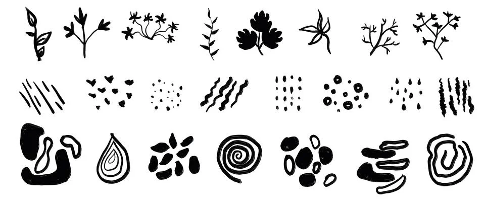 Organic vector set of plants, spots, shapes Stock Illustration
