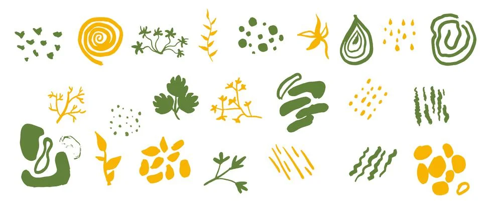 Organic vector set of plants, spots, shapes Illustrazione stock
