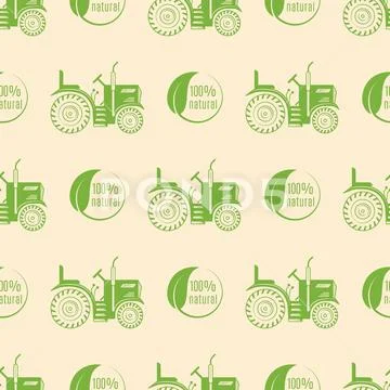 Organic vegan healthy food eco restaurant logo tractor badge label nature diet Stock Illustration