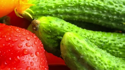 Organic vegetables macro close up composition featuring healthy fresh produce an Stock Footage 336302188