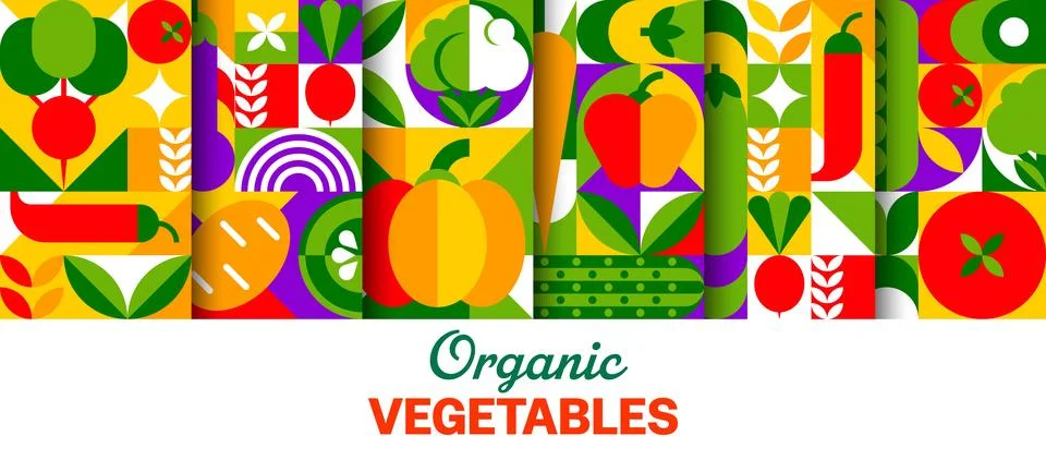 Organic vegetables seamless mosaic patterns Stock Illustration