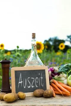 Organic vegetables on a table with german text Stock Photos