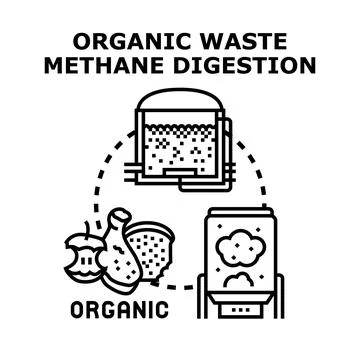 Organic waste converting into methane gas for energy Stock Illustration