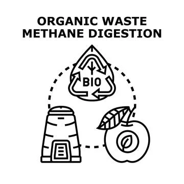 Organic waste methane digestion converting biomass to energy Stock Illustration