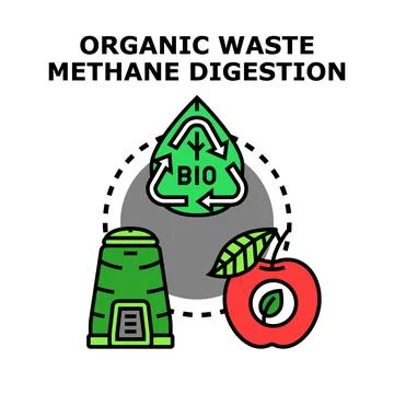 Organic waste methane digestion converting biomass to energy Stock Illustration