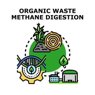 Organic waste methane digestion process concept illustration Stock Illustration