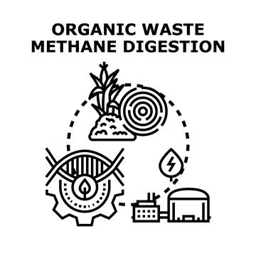 Organic waste methane digestion process concept illustration Stock Illustration