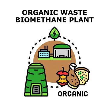 Organic waste processing to biomethane energy plant Stock Illustration
