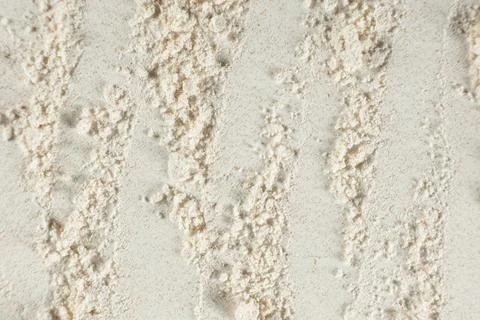 Organic wheat flour surface pattern close up top view Stock Photos