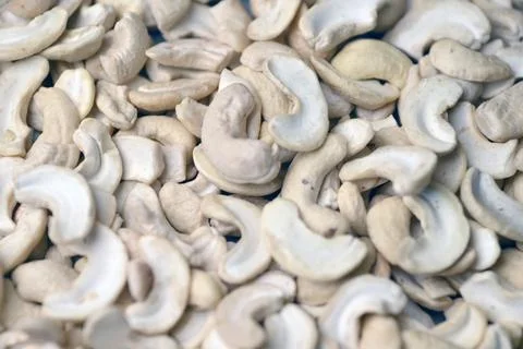 Organic Whole Cashew Kernel Texture Healthy Dry Fruit Full Frame Background Foto stock