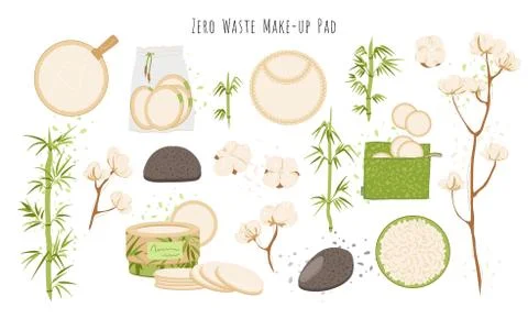 Organic Zero Waste Reusable Makeup Remover Pads vector set, Washable Eco Stock Illustration