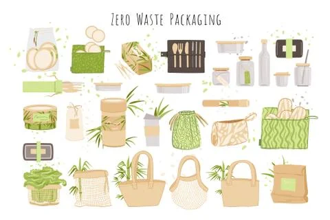 Organic Zero Waste Reusable packaging, paper boxes, Eco-friendly Natural Bamboo Stock Illustration